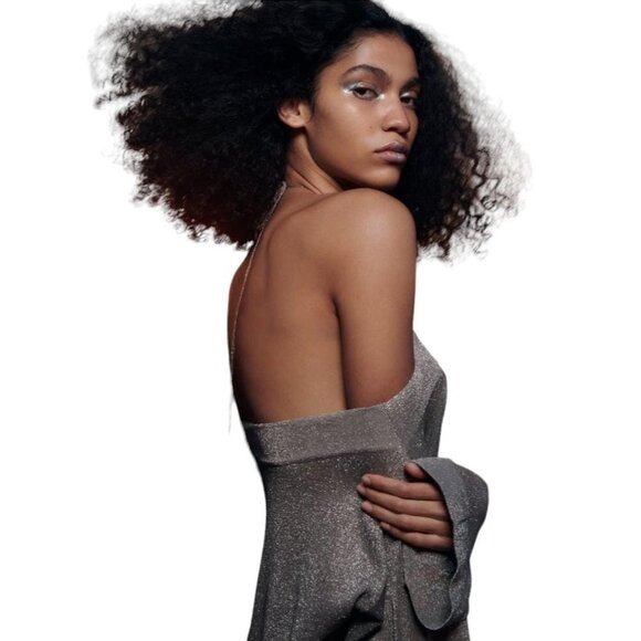 ZARA METALLIC THREAD KNIT DRESS SILVER SIZE M | 0014/012 - Picture 4 of 5